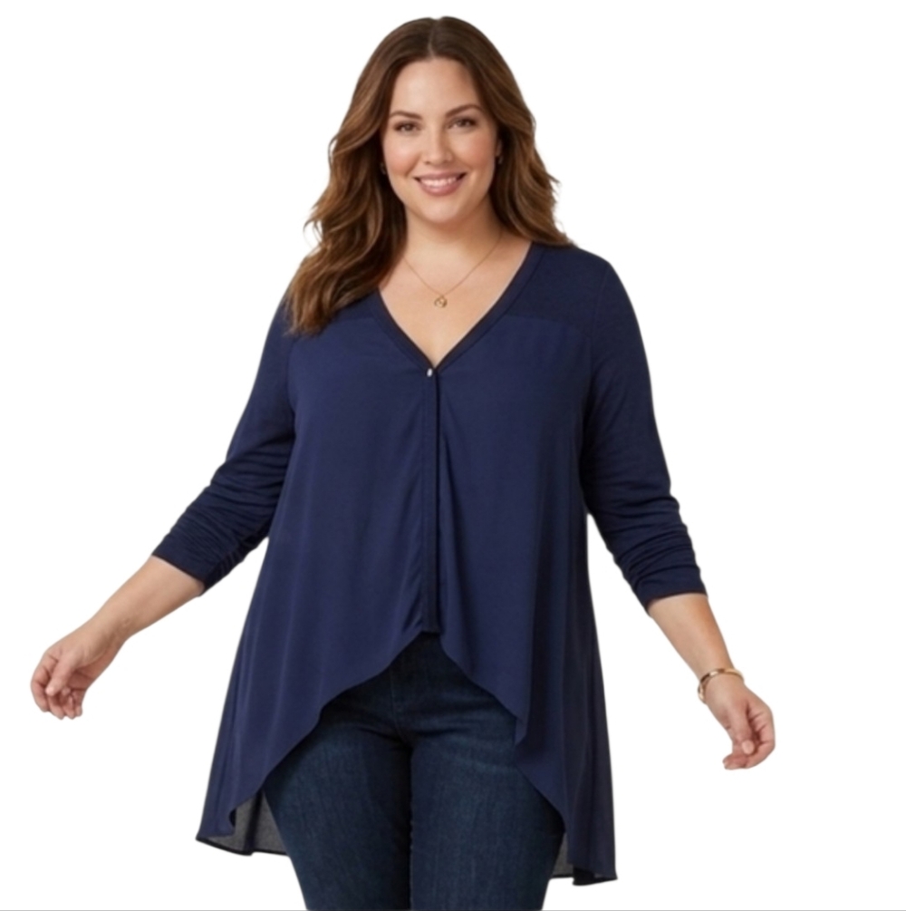Molly Bracken Navy Cardigan Sweater Sheer Pearl snap